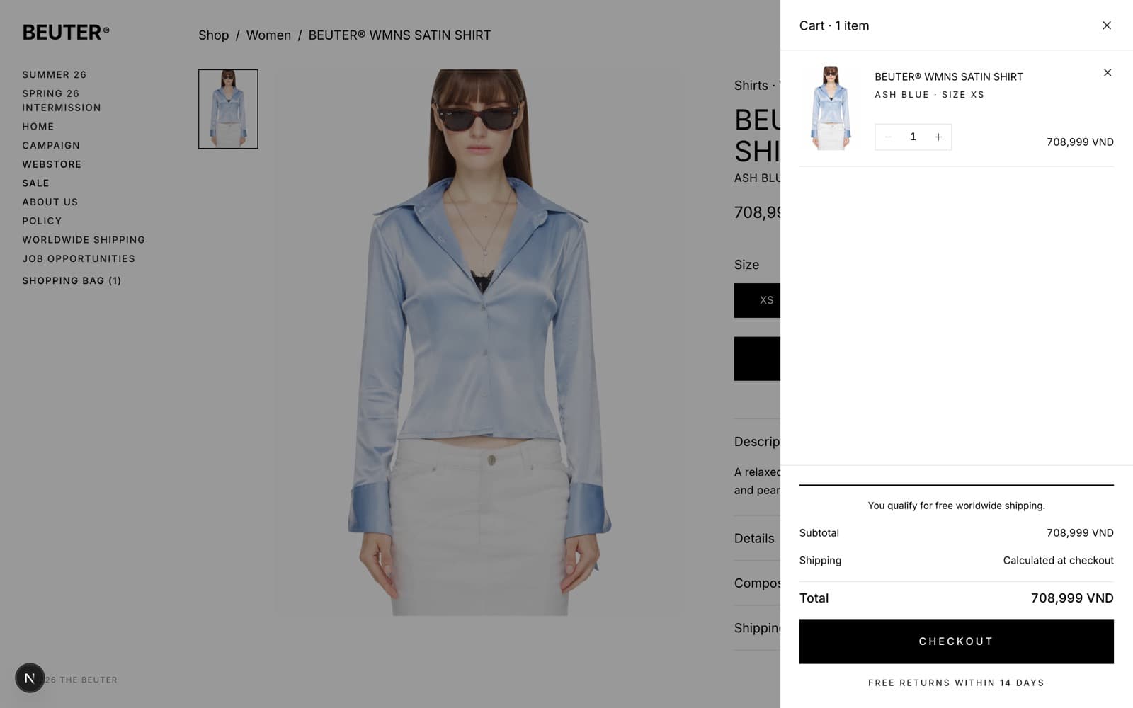 Cart drawer with line items and order summary